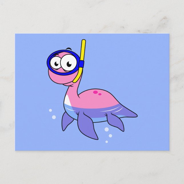 Illustration eines schnorchelnden Loch Ness Monste Postkarte (Vorderseite)