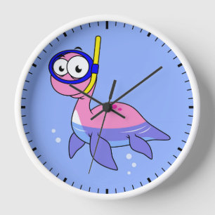 Illustration eines schnorchelnden Loch Ness Monste Uhr