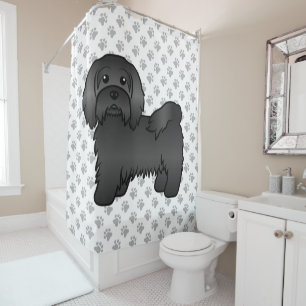 Illustration eines schwarzen Havanese Cartoon-Hund Duschvorhang