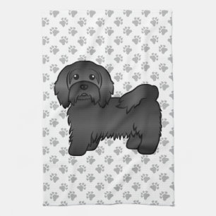Illustration eines schwarzen Havanese Cartoon-Hund Geschirrtuch