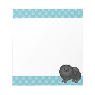 Illustration eines schwarzen Pomeranian-Hundes mit Notizblock