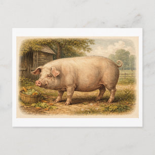 Illustration eines Schweins im Vintage-Stil Postkarte