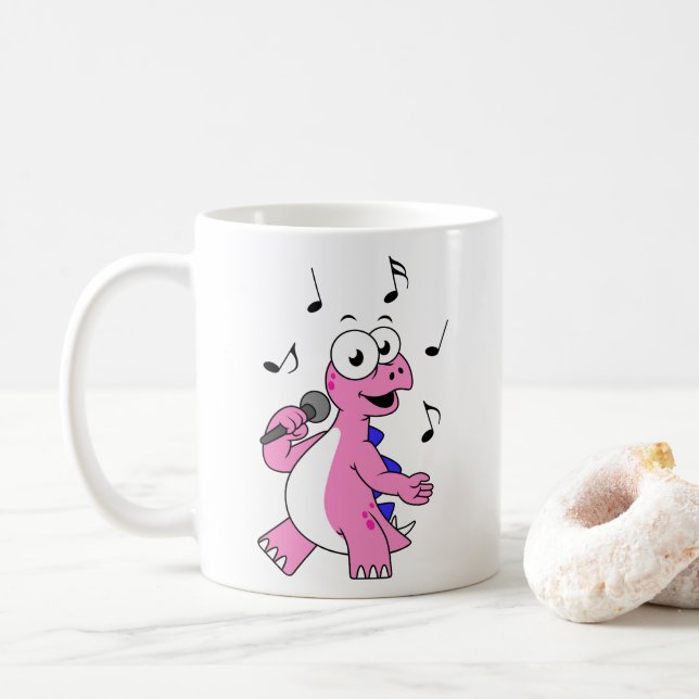 Illustration eines singenden Stegosaurus. Kaffeetasse (Mit Donut)