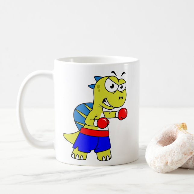 Illustration eines Spinosaurus-Boxens. Kaffeetasse (Mit Donut)