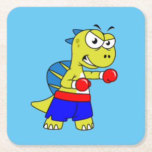 Illustration eines Spinosaurus-Boxens. Rechteckiger Pappuntersetzer