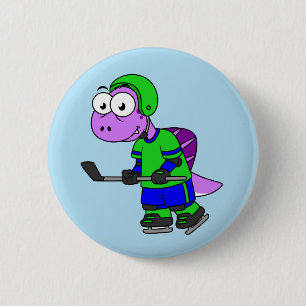 Illustration eines Spinosaurus-Hockeyspielers. Button