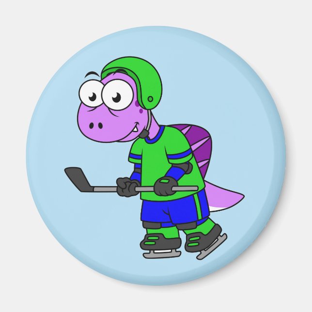 Illustration eines Spinosaurus-Hockeyspielers. Magnet (Vorne)