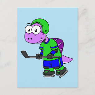 Illustration eines Spinosaurus-Hockeyspielers. Postkarte