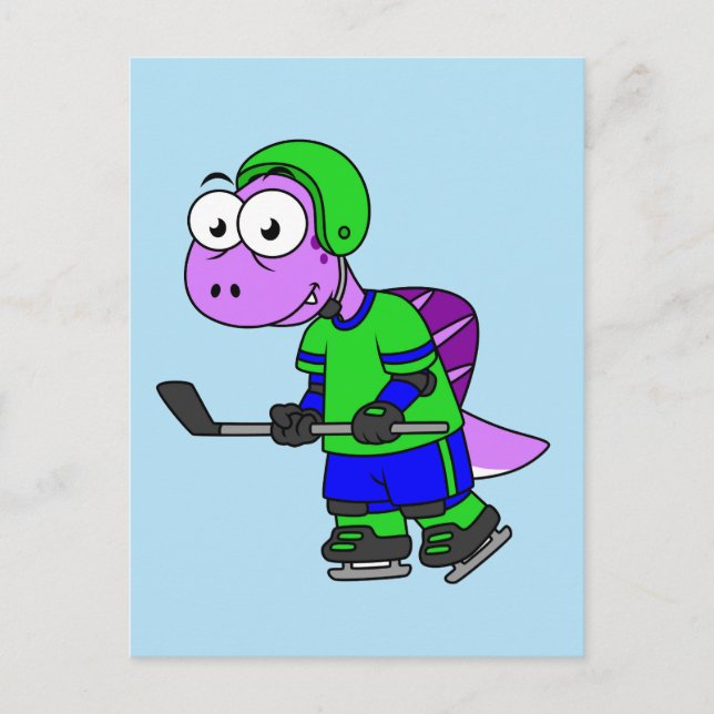 Illustration eines Spinosaurus-Hockeyspielers. Postkarte (Vorderseite)