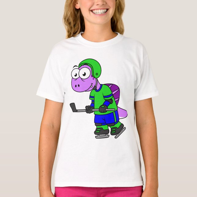 Illustration eines Spinosaurus-Hockeyspielers. T-Shirt (Vorderseite)