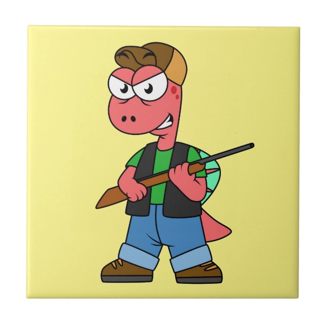 Illustration eines Spinosaurus-Jägers mit Schusswa Fliese (Vorderseite)