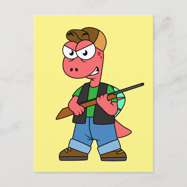 Illustration eines Spinosaurus-Jägers mit Schusswa Postkarte (Vorderseite)