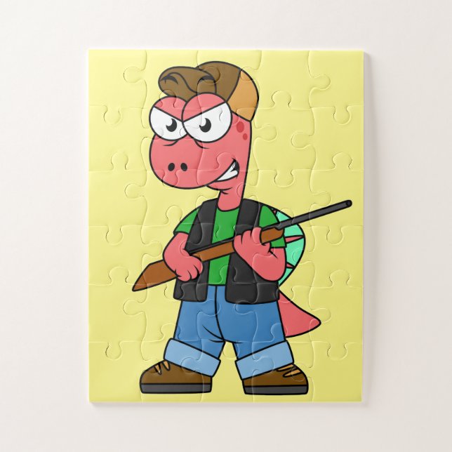 Illustration eines Spinosaurus-Jägers mit Schusswa Puzzle (Vertikal)