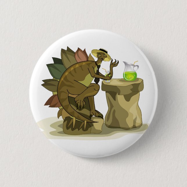 Illustration eines Stegosaurus, der ein Getränk tr Button (Vorderseite)