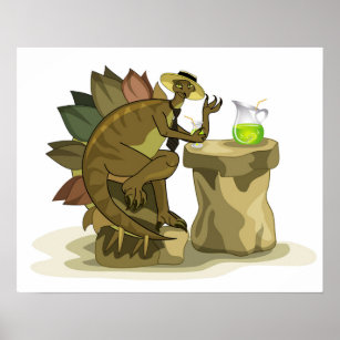 Illustration eines Stegosaurus, der ein Getränk tr Poster
