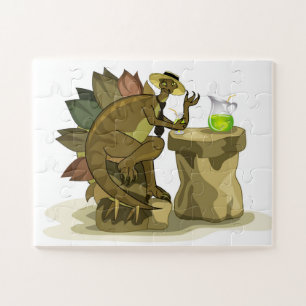 Illustration eines Stegosaurus, der ein Getränk tr Puzzle