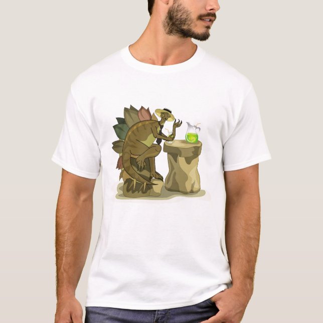 Illustration eines Stegosaurus, der ein Getränk tr T-Shirt (Vorderseite)