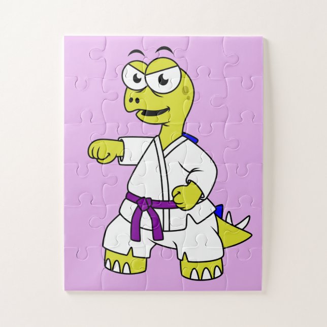 Illustration eines Stegosaurus, der Karate praktiz Puzzle (Vertikal)