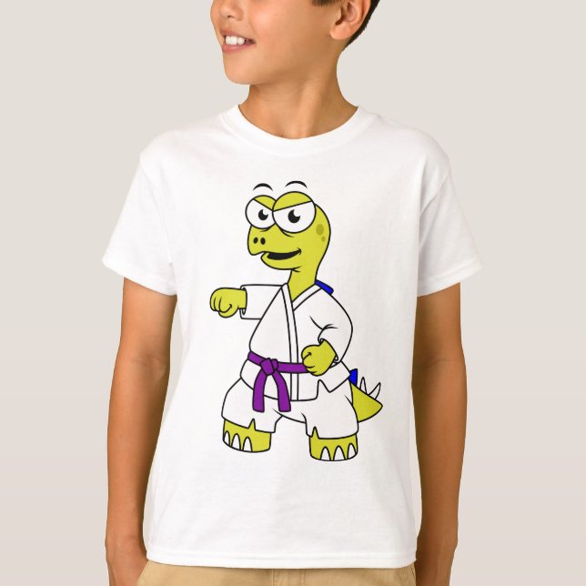 Illustration eines Stegosaurus, der Karate praktiz T-Shirt (Vorderseite)