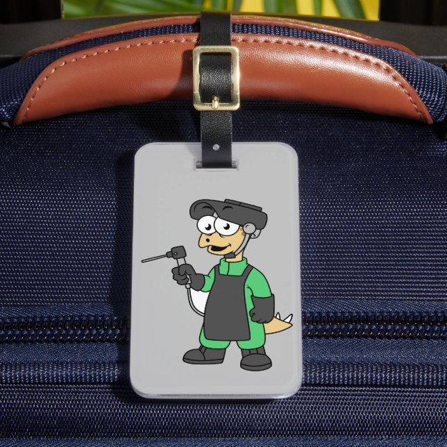 Illustration eines Stegosaurus Welders. Gepäckanhänger (Vorderseite Insitu 2)