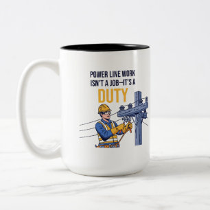 Illustration eines Stromleitungsarbeiters "Pflicht Zweifarbige Tasse