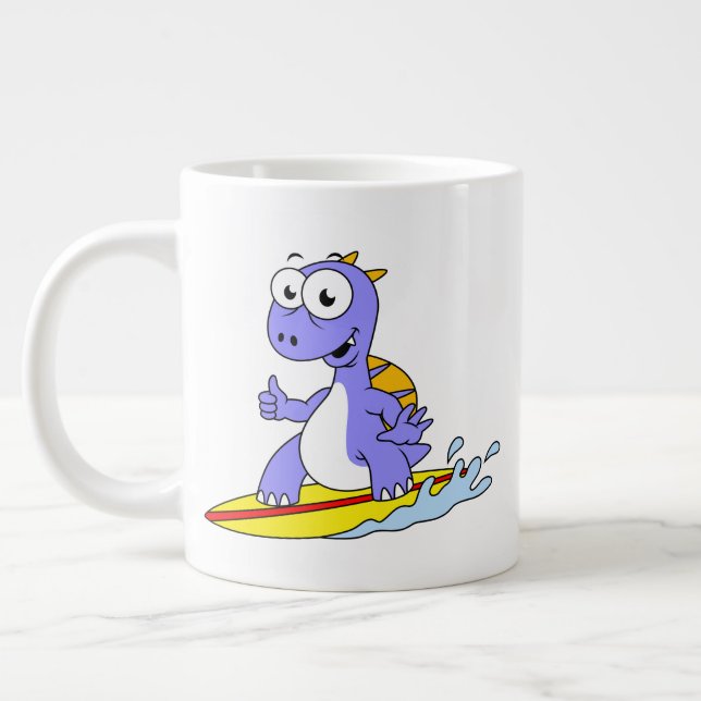 Illustration eines surfenden Spinosauriers. Jumbo-Tasse (Links)