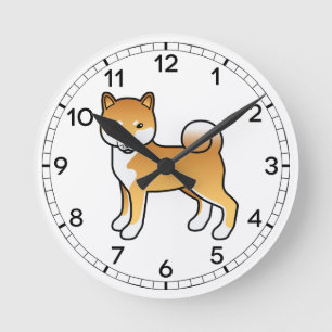 Illustration eines süßen roten Shiba-Inu-Cartoons Runde Wanduhr