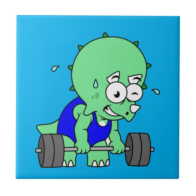 Illustration eines Triceratops, der Gewichte hebt. Fliese (Vorderseite)