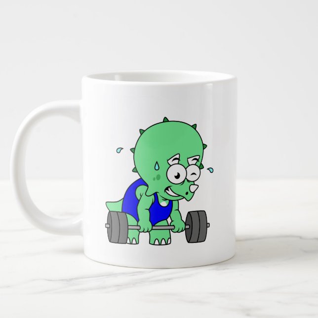 Illustration eines Triceratops, der Gewichte hebt. Jumbo-Tasse (Links)