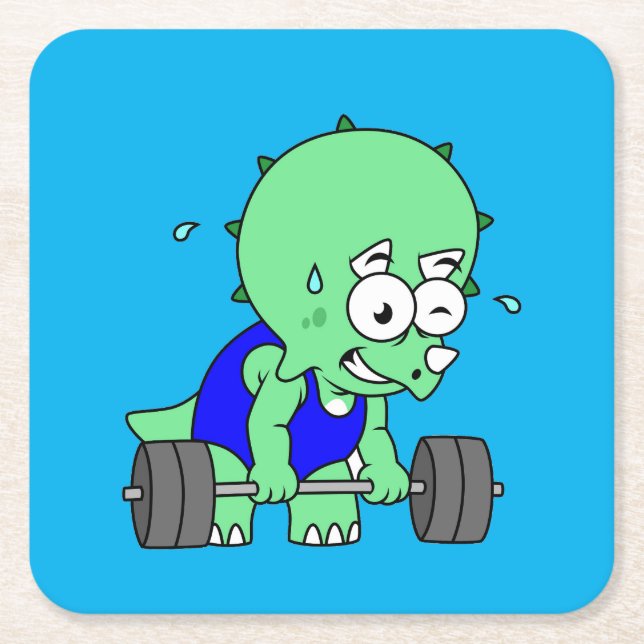 Illustration eines Triceratops, der Gewichte hebt. Rechteckiger Pappuntersetzer (Vorderseite)