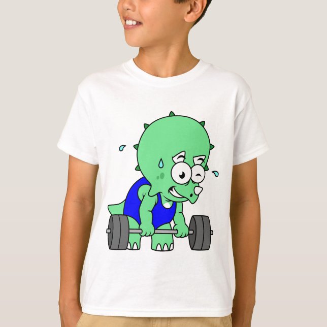 Illustration eines Triceratops, der Gewichte hebt. T-Shirt (Vorderseite)