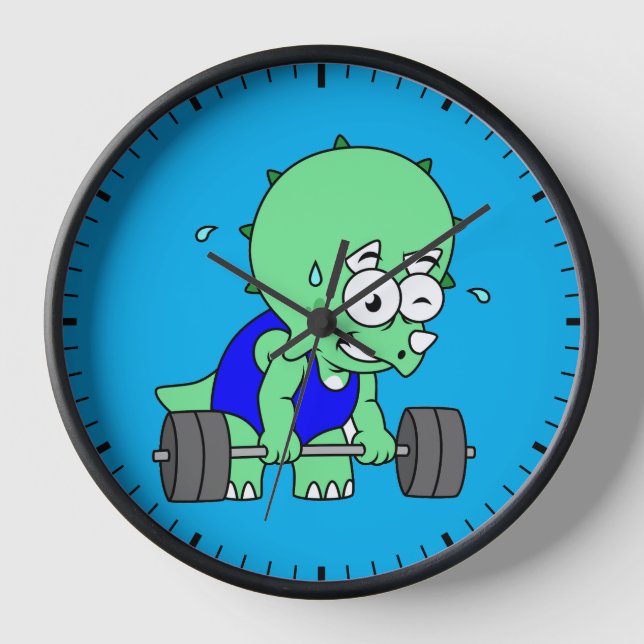 Illustration eines Triceratops, der Gewichte hebt. Uhr (Vorderseite)