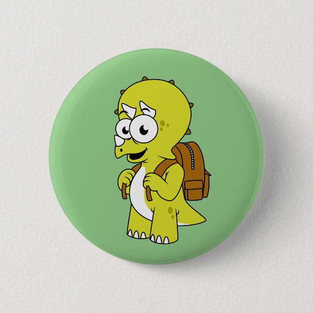 Illustration eines Triceratops mit Backpack. Button (Vorderseite)