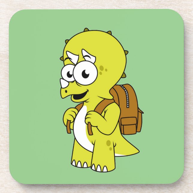Illustration eines Triceratops mit Backpack. Getränkeuntersetzer (Vorderseite)