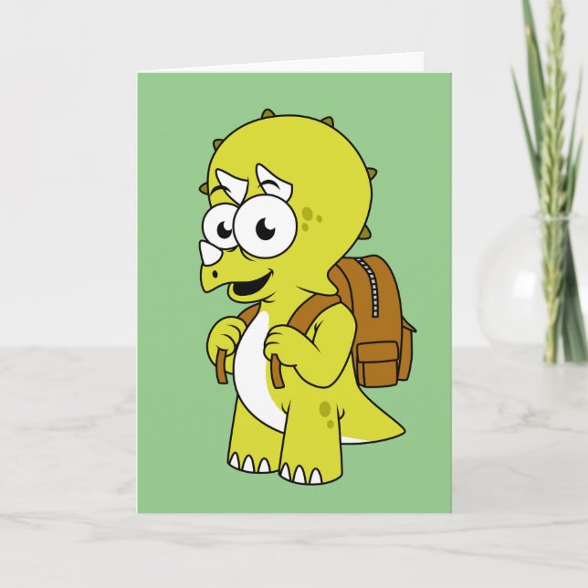 Illustration eines Triceratops mit Backpack. Karte (Vorderseite)