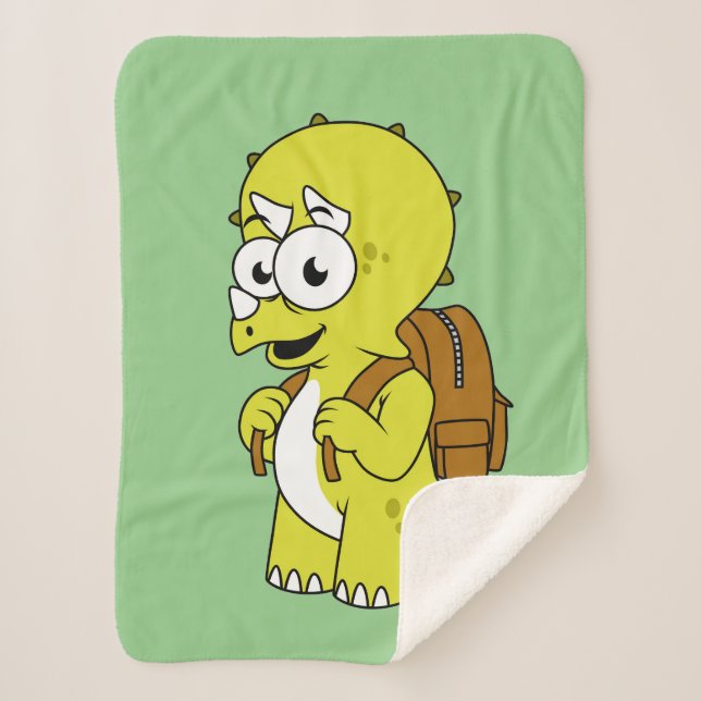 Illustration eines Triceratops mit Backpack. Sherpadecke (Vorderseite)