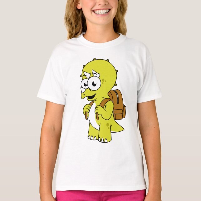Illustration eines Triceratops mit Backpack. T-Shirt (Vorderseite)