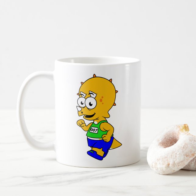 Illustration eines Triceratops Runners. Kaffeetasse (Mit Donut)