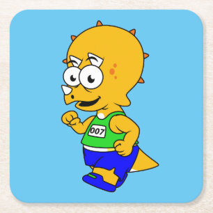 Illustration eines Triceratops Runners. Rechteckiger Pappuntersetzer