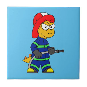 Illustration eines Tyrannosaurus Rex Feuerwehrmann Fliese