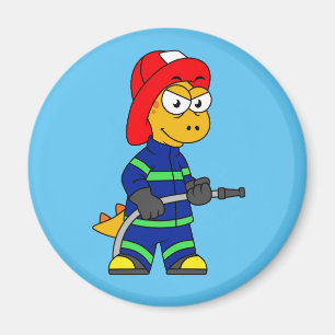 Illustration eines Tyrannosaurus Rex Feuerwehrmann Magnet