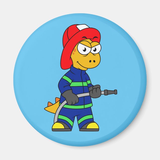 Illustration eines Tyrannosaurus Rex Feuerwehrmann Magnet (Vorne)