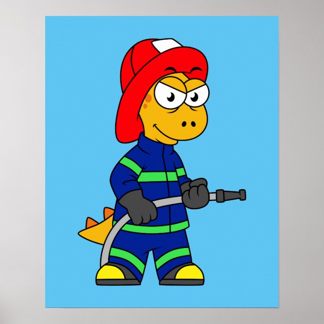 Illustration eines Tyrannosaurus Rex Feuerwehrmann Poster (Vorne)