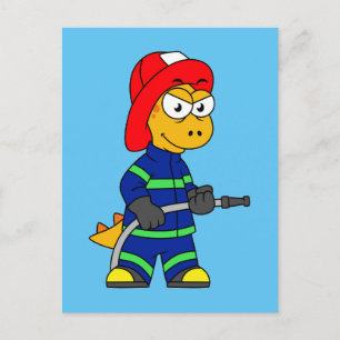 Illustration eines Tyrannosaurus Rex Feuerwehrmann Postkarte