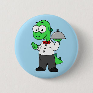 Illustration eines Tyrannosaurus Rex Food Kellners Button