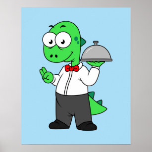 Illustration eines Tyrannosaurus Rex Food Kellners Poster