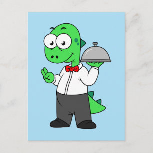 Illustration eines Tyrannosaurus Rex Food Kellners Postkarte