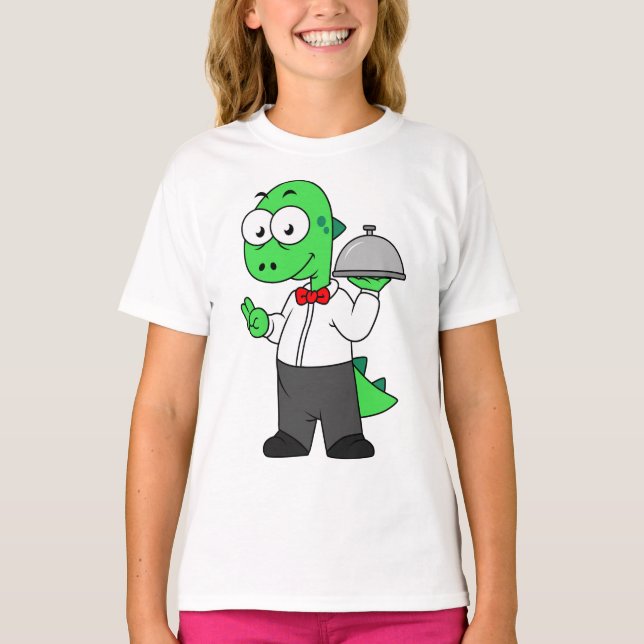 Illustration eines Tyrannosaurus Rex Food Kellners T-Shirt (Vorderseite)