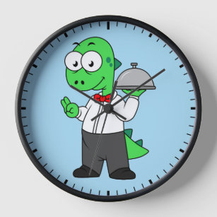 Illustration eines Tyrannosaurus Rex Food Kellners Uhr