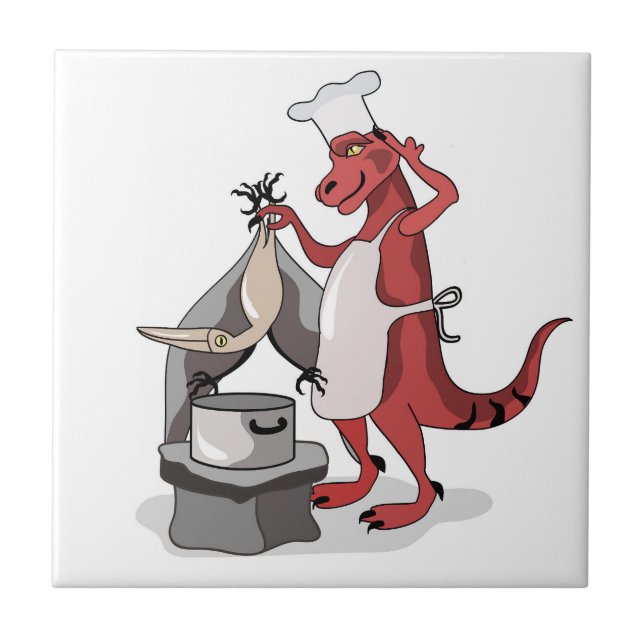 Illustration eines Tyrannosaurus Rex Koch Cooking. Fliese (Vorderseite)